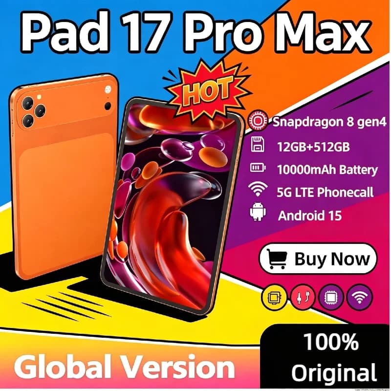 2026 Latest Upgrade Pad 17 Pro Max 10.1" Android 15 HD Tablet 12GB RAM 512GB ROM Dual SIM Phone Call WiFi Google Play Tablet PC