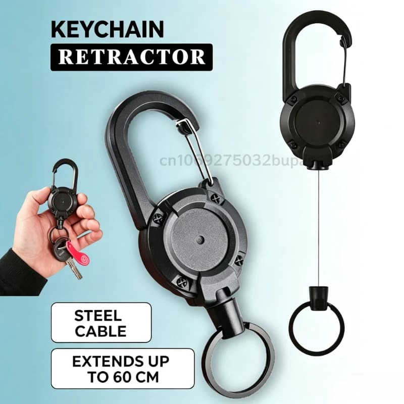 Camo Tactical Retractable Carabiner Keychains Ring Pull Reel Carabiner AntiBreak Wire Rope KeyRing for Fishing Climbing Camping