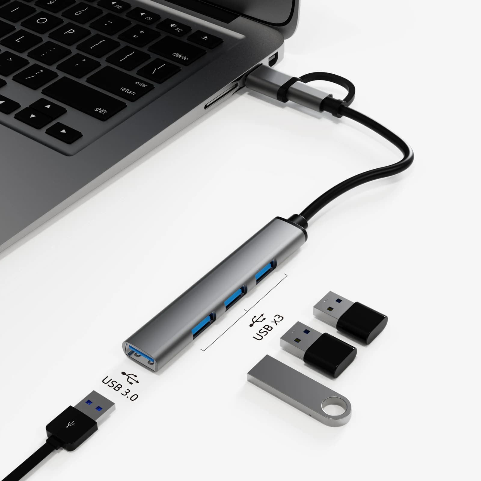 Hub USB 3.0 Basix 4 in 2 type C 5 Gbps USB 2.0*3 480 Mbps Dock USB Splitter multifunction for all computers