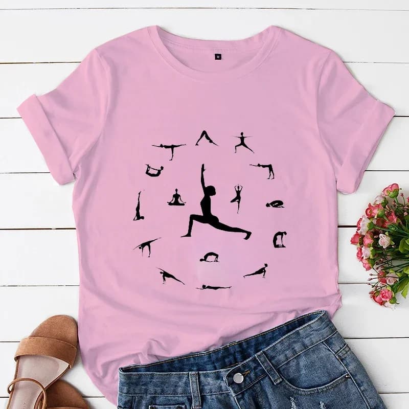 New 2000s Lovely Y2k Top Tshirt Fashion Clothes Women Summer Casual Yoga Posture Print Clothing Short Sleeve Graphic T-shirt