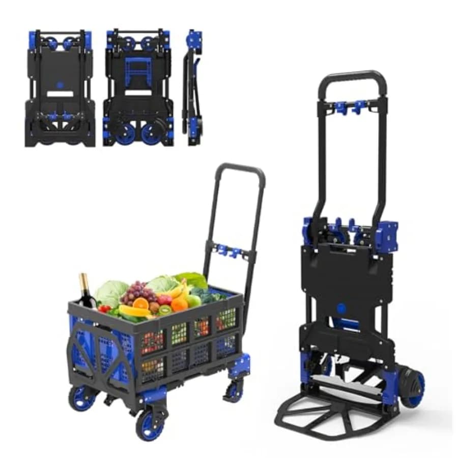 Carrello Pieghevole 2 in 1 con Cesto Pieghevole, Carrello Portatile Resistente da 150 kg con Manico Telescopico e Ruote