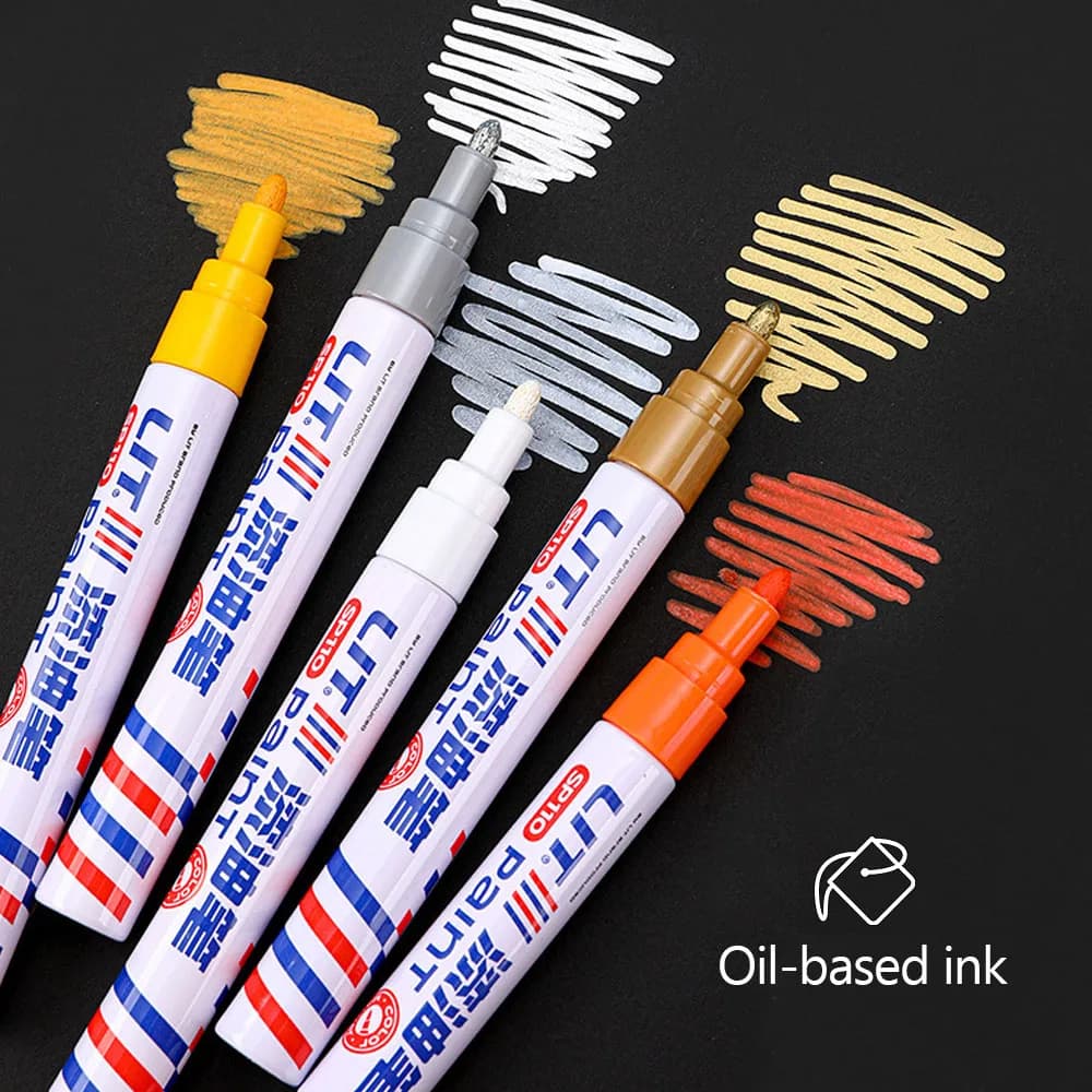 Paint Marker Pen Waterproof Quick Dry Car Tire Tread Oil-Based White Black Paint Pen Permanent Auto Scratch Repair Touch Up Pen