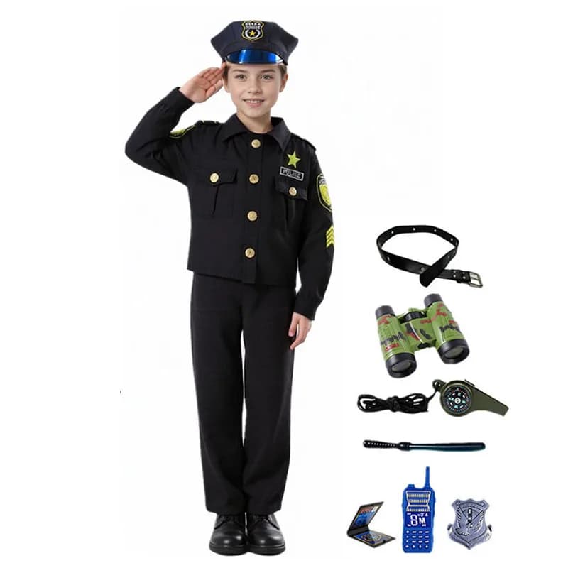 Costume della polizia Deluxe per bambini giacca ricamata e Walkie Talkie Set Halloween Party Dress-up con telescopio