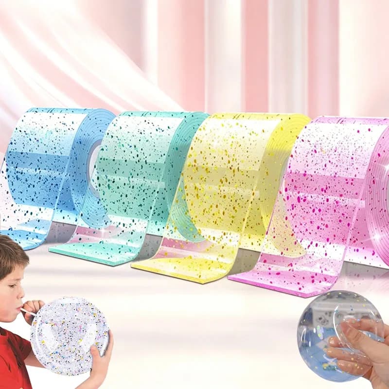 Glitter Nano Glue Bubble Blowing Kit Slime Putty Stretchy Adhesive Tape for Stress Relief DIY Squeeze Fidget for Children