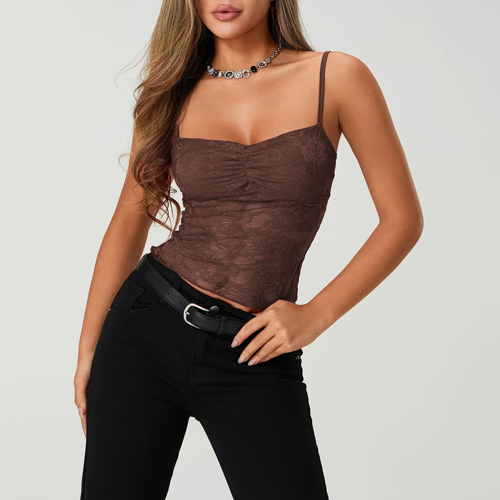 Canotte in pizzo estivo da donna di nuova moda senza maniche con volant sul davanti tinta unita canotta slim fit canotte vendita calda S-XL