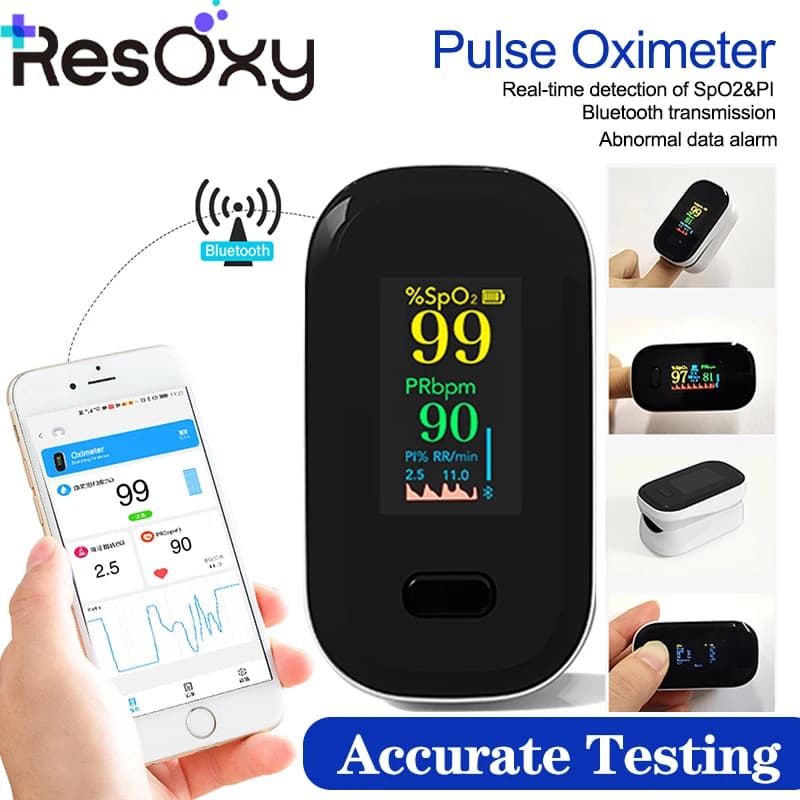Resoxy Bluetooth Pulse Oxymeter Display TFT HD Heart rate Blood Oxygen saturation monitor for Android and Apple applications