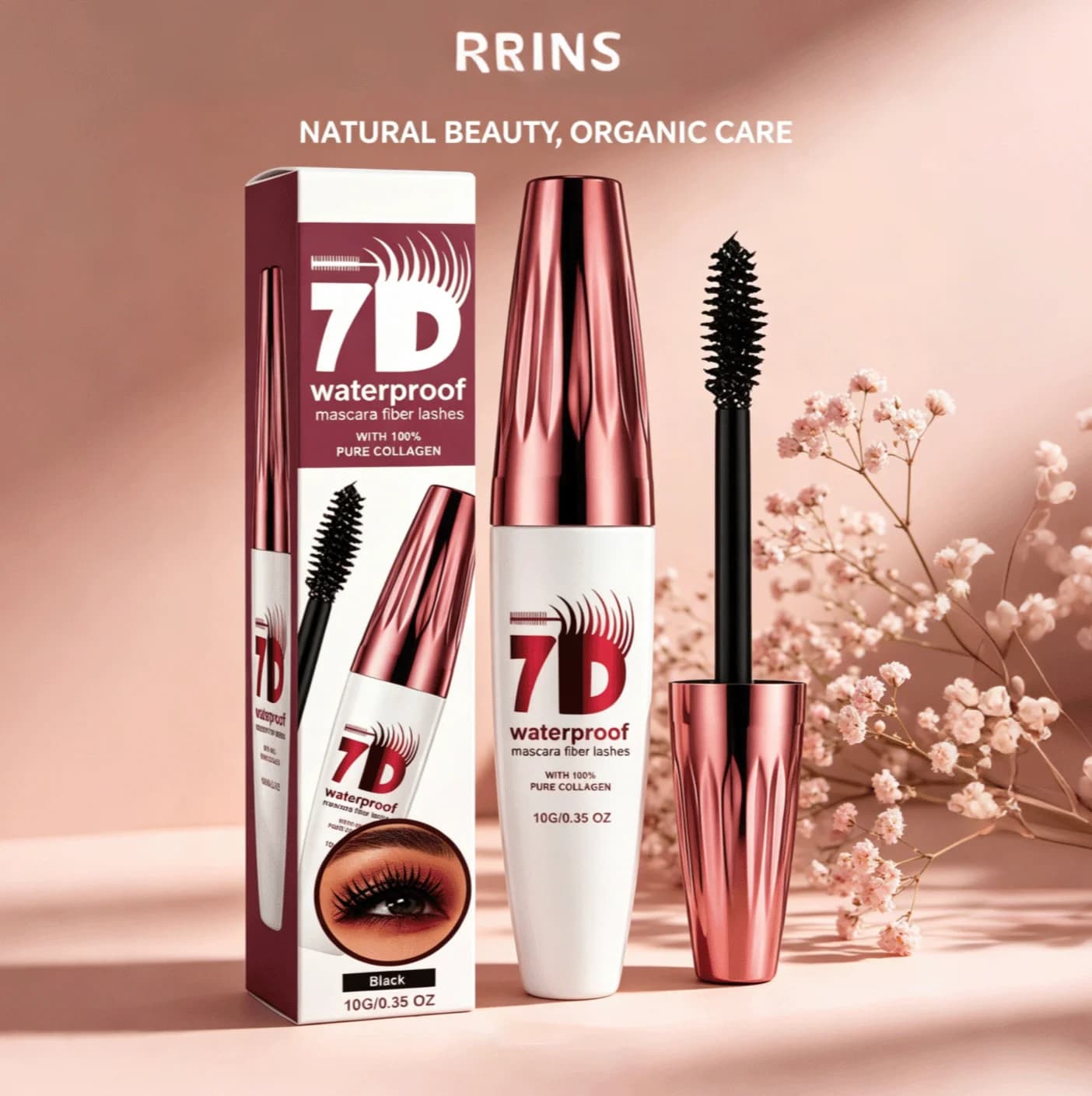 Mascara Impermeabile 7D con Fibre per Ciglia, Volumizzante, Allungante, Liquido a Lunga Durata, Effetto Ricciolo, Asciugatura Rapida
