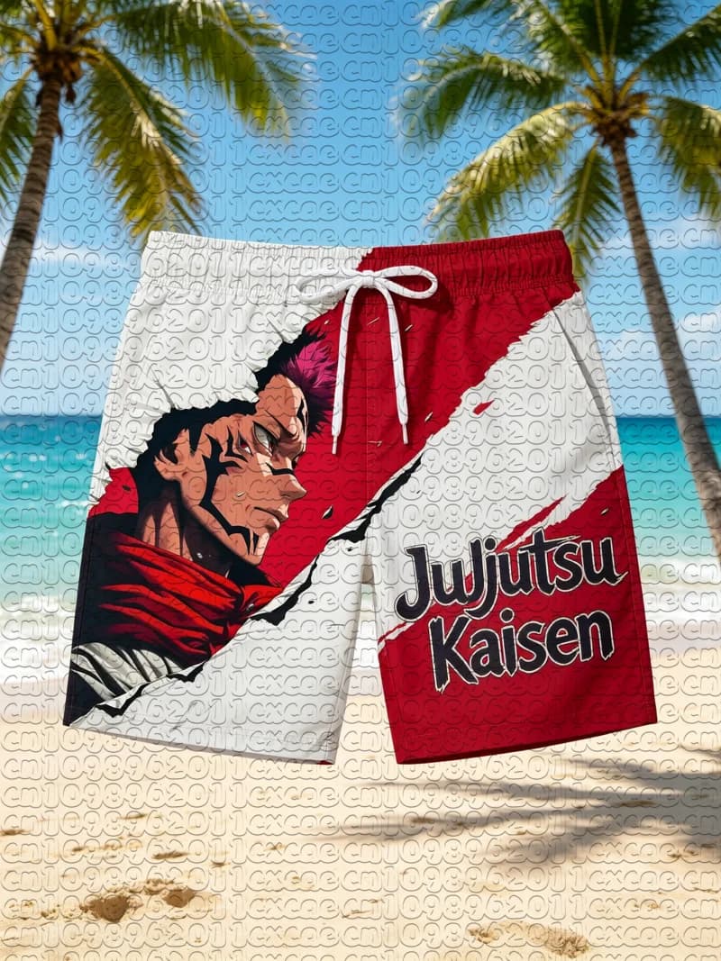 Summer New Manga Jujutsu Kaisen Sukuna Torn Split Print Quick Dry Beach Shorts Unisex Men Women Anime Swim Board Trunks Y2k