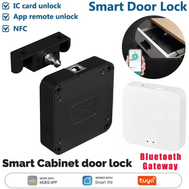 Bluetooth Tuya Smart Wardrobe Door Lock, APP Remote Control Monitoring, Door Cabinet Furniture Drawer Lock Without IC Card Key