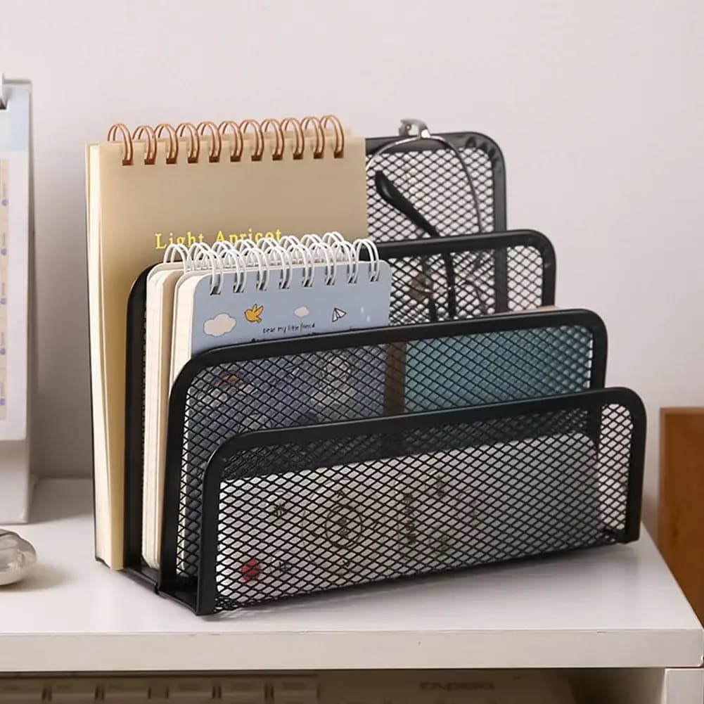 3‑Tier Metal Mesh Desk Organizer Rack Desktop File Folder Holder Stepped Magazine Letter Mail Organizer For Home Office Dorm