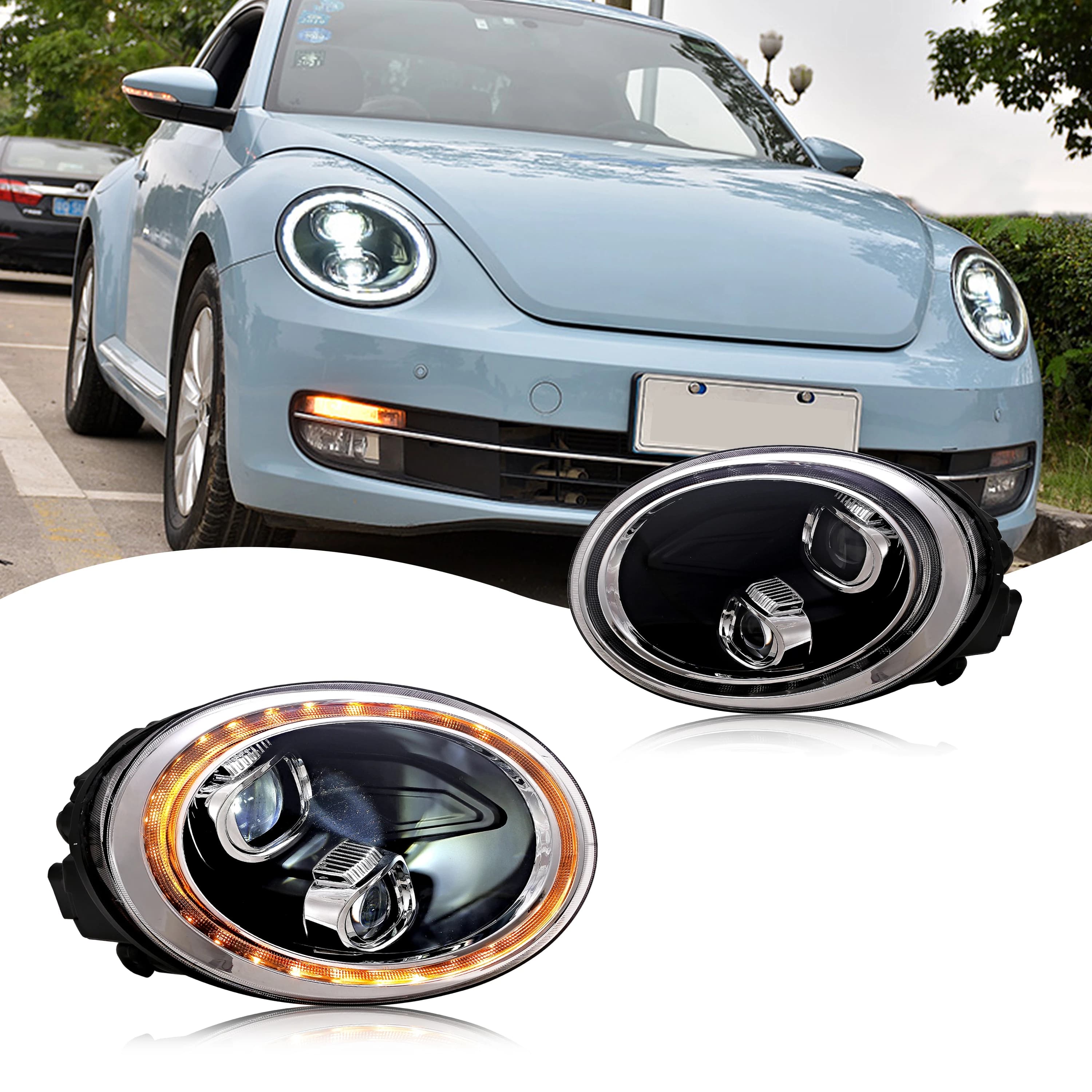 Fari a LED per Volkswagen VW Beetle 2013-2019 Proiettore di segnale dinamico Gruppo lampade anteriori [Adatto solo modello alogeno di fabbrica]