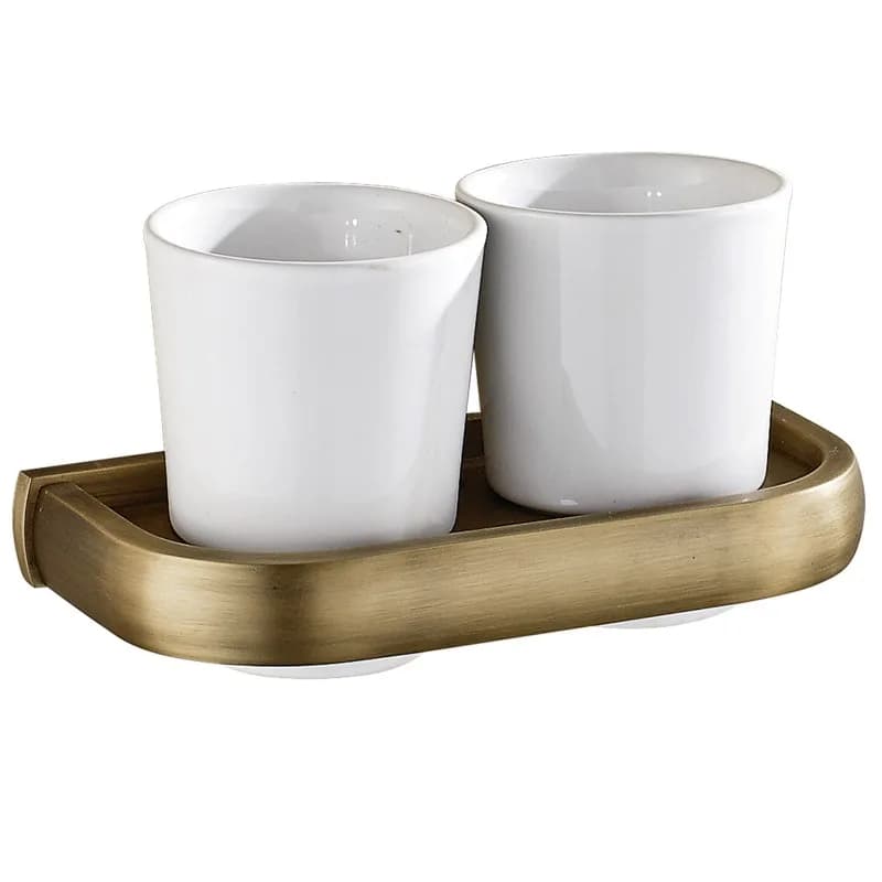 Semplice portabicchieri per spazzolino in rame, bagno antico, doppia tazza in ceramica bianca, collutorio, appeso a parete, nuovo ciondolo per il bagno