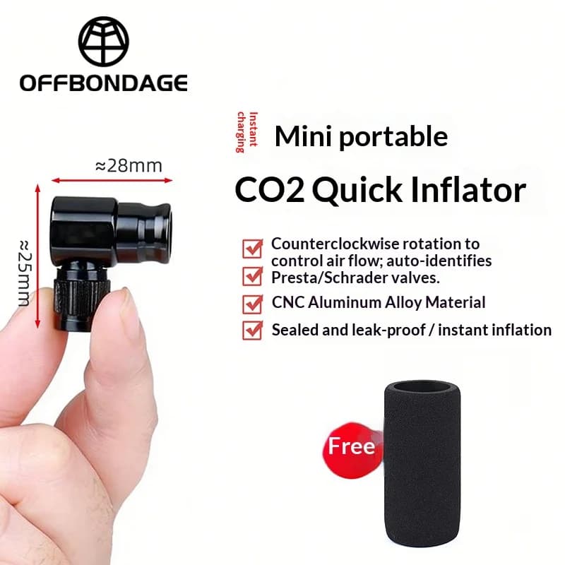 Pompa CO2 portatile OFFBONDAGE per bicicletta, gonfiatore per pneumatici con adattatore Schrader Presta, pompa automatica in lega di alluminio per MTB e bici da strada