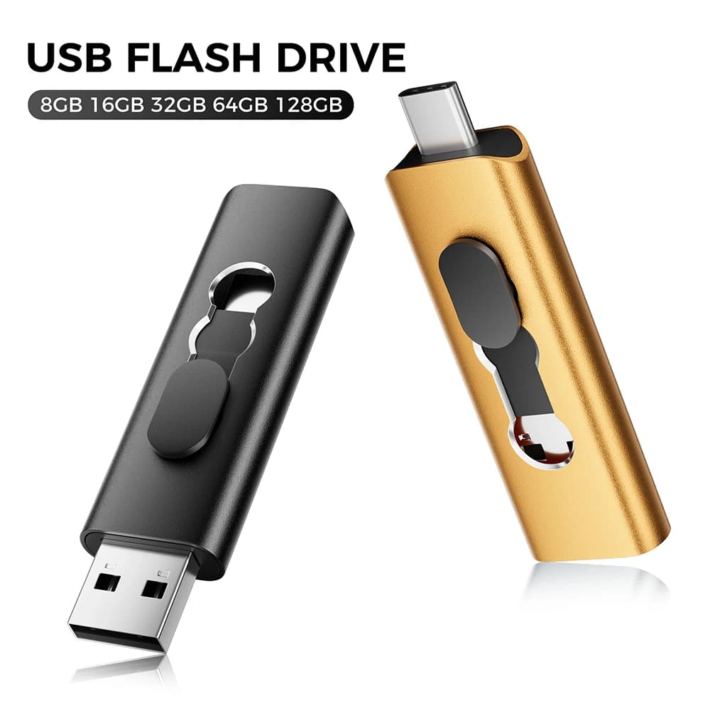 TYPE-C 2 in 1 Metal Pendrive 128GB 64GB 4GB 8GB 16GB USB Stick 2.0 Flash Drive 32GB For Photographer Gifts Memory Stick