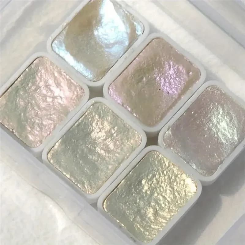 6 Color Pearl Watercolor Pigment, Solid Packaging for Traditional Chinese Painting, Tangka Calligraphy, Color Painting