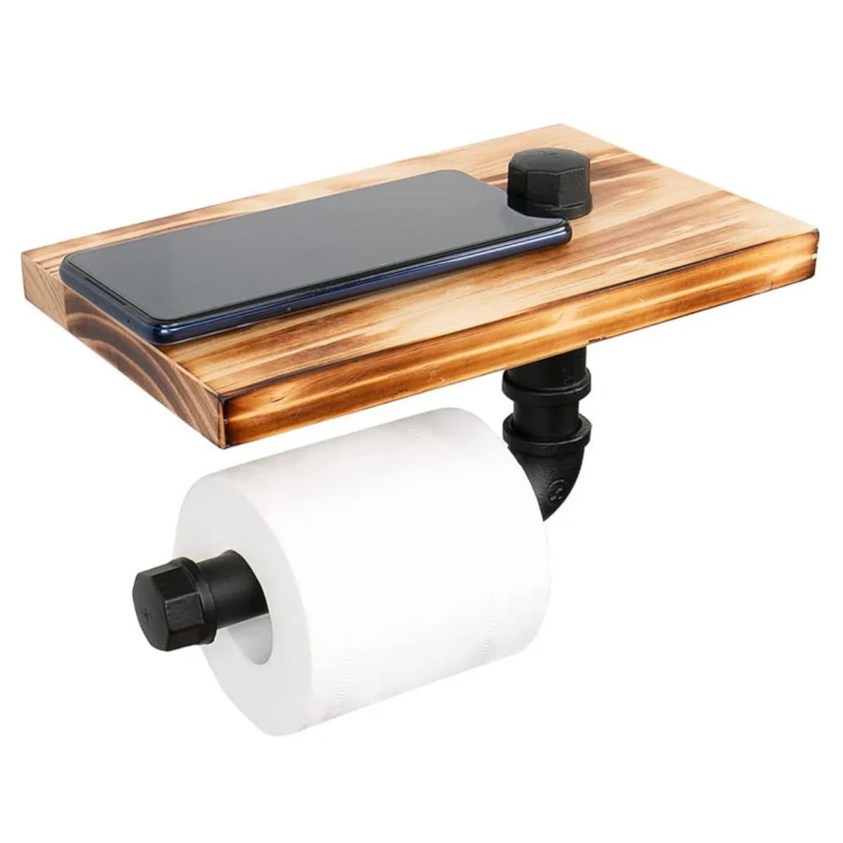 Industrial Toilet Paper Holder Wall Mounted Shelf Rustic Wood Metal Bathroom Storage Rack Farmhouse Decor Tissue Roll Organizer