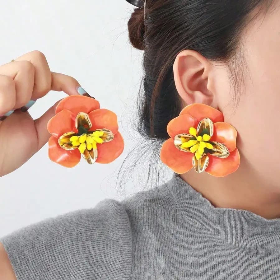 Bohemian Heavy-duty Large Flower Earrings, Stereoscopic Enamel Floral Dangle Ear Ornaments, Fashion Retro Temperament Accessories for Ladies