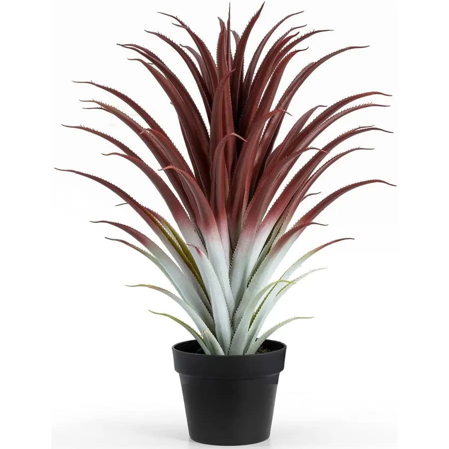 Pianta di Aloe Vera Artificiale Hyper Realistica Grande e Rossa, Alta 26 Pollici. Grande Agave Artificiale in Vaso Nero Opaco.