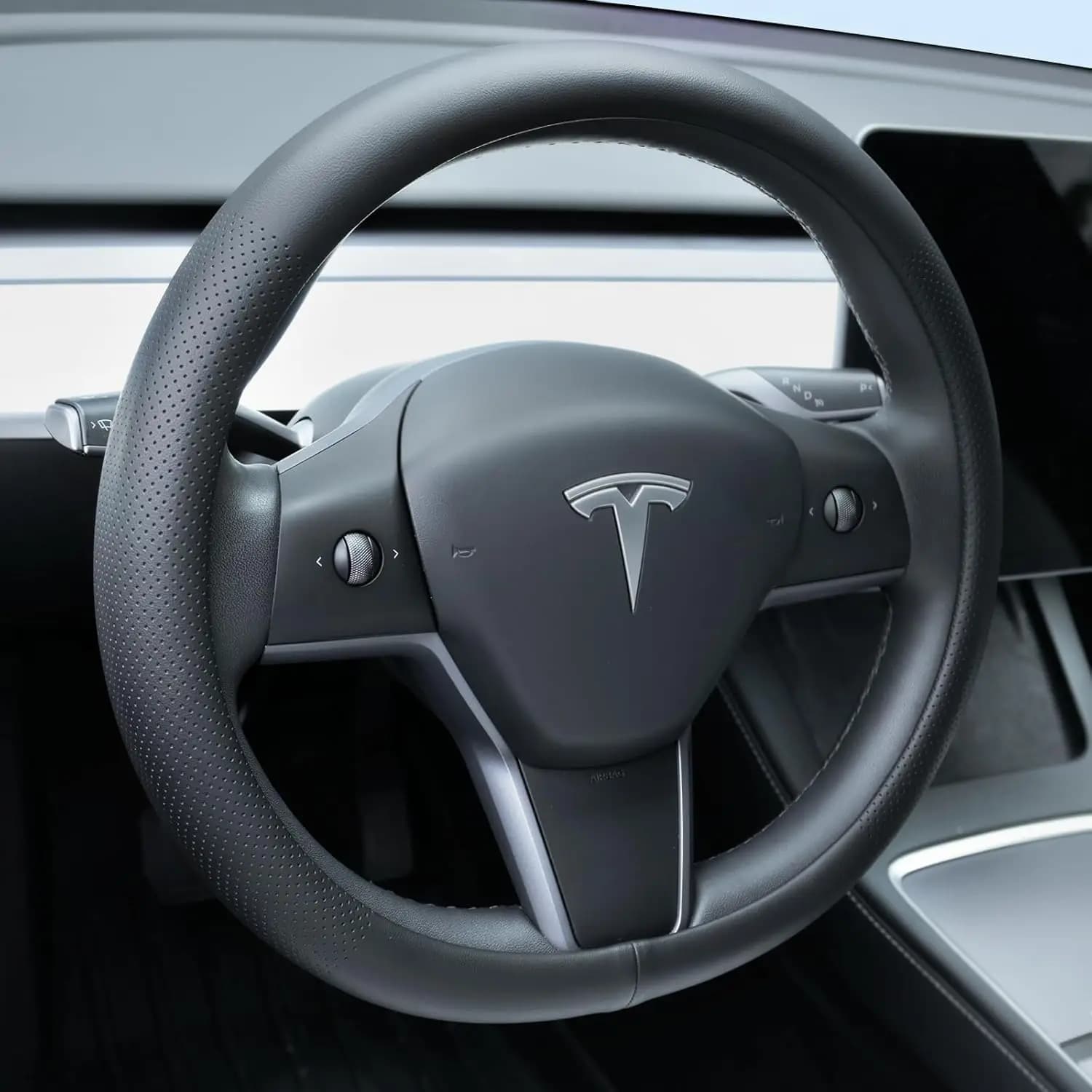 Premium Nappa Leather Cover for Tesla Model 3/Y (2016-2025), Anti-slip Breathable Design, Black