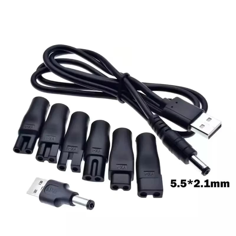 8-piece razor charger Replacement power cord 5 V USB Adapter Suitable for all types of haircuts Trimmer for beard Rasoi