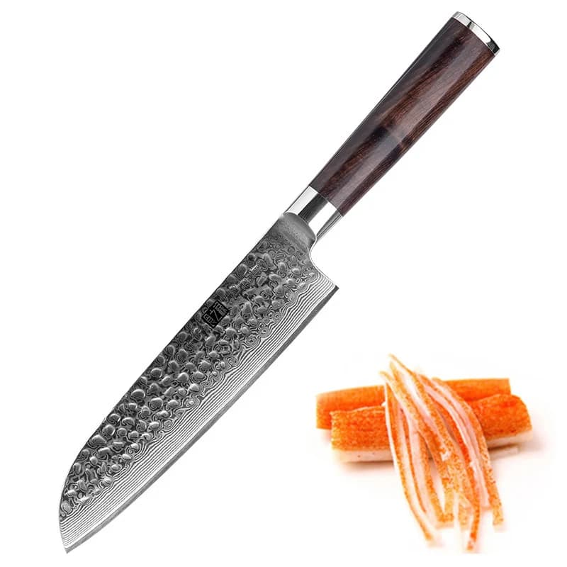 Santoku knife 7 inches 67 layers Damascus steel 10Cr15CoMov Ebony handle Ebony mannaia chef meat slicer Verdure Kitchen knives
