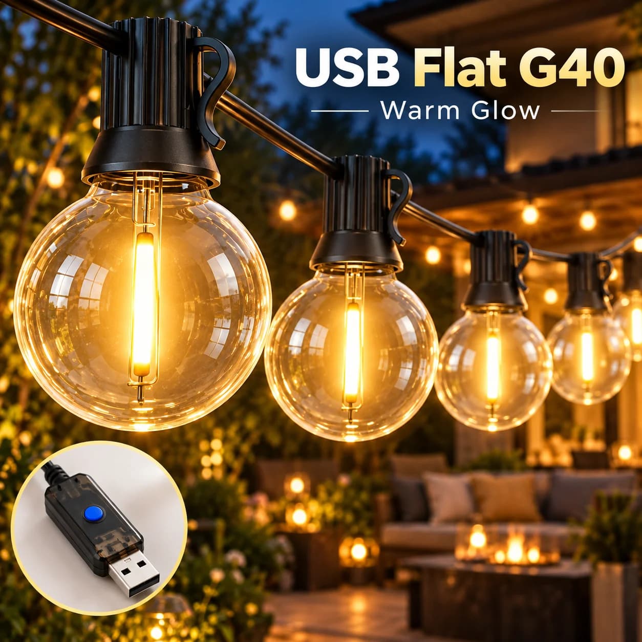 Vintage Edison String Lights USB Round Globe Bulb Festoon Lights 30LED 8 Modes for Patio Garden Pergola Party Wedding Christmas