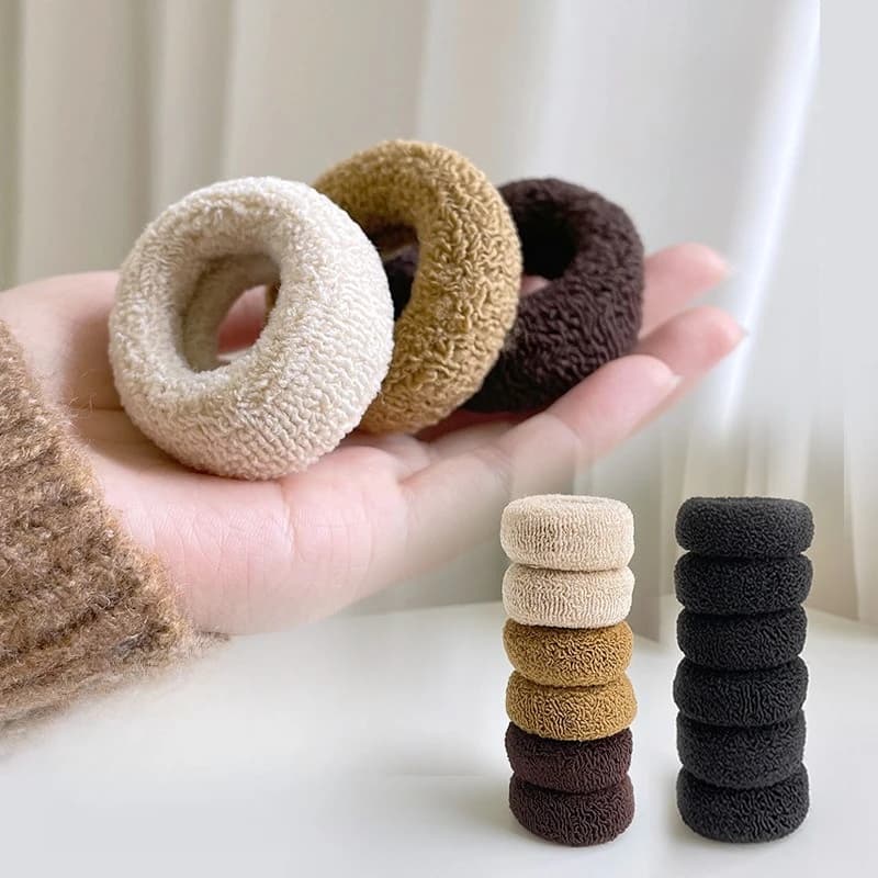 12 pezzi per donne e ragazze, spugna di cotone elastica morbida nera, elastica per capelli larghi e spessi, accessori per capelli a coda di cavallo elastica