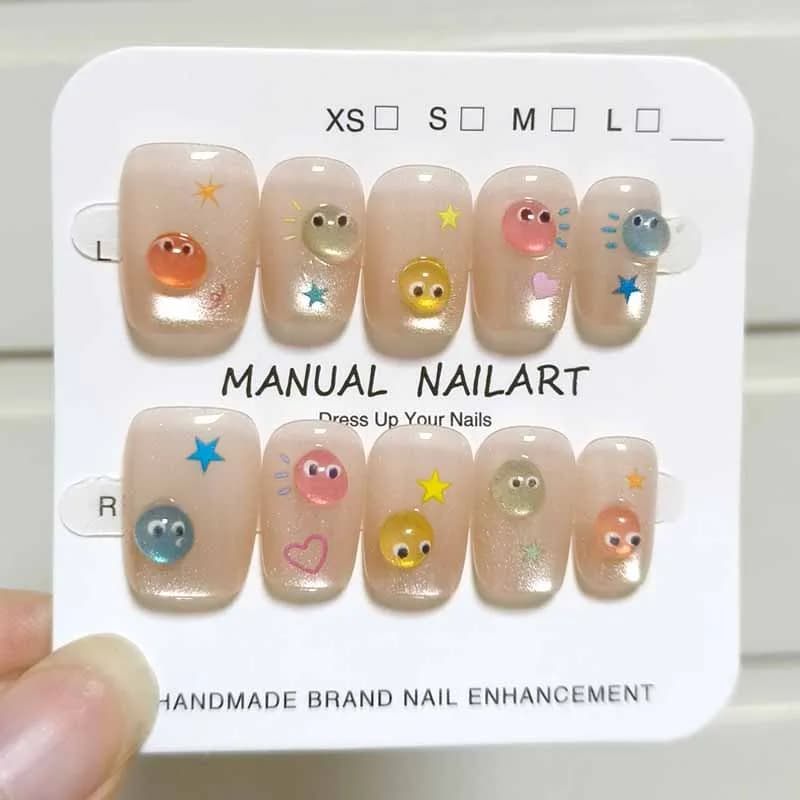10 pezzi stile francese nuovo carino 3D occhi piccoli indossabili unghie patch accessori per unghie e unghie premere sulle unghie punte per unghie staccabili