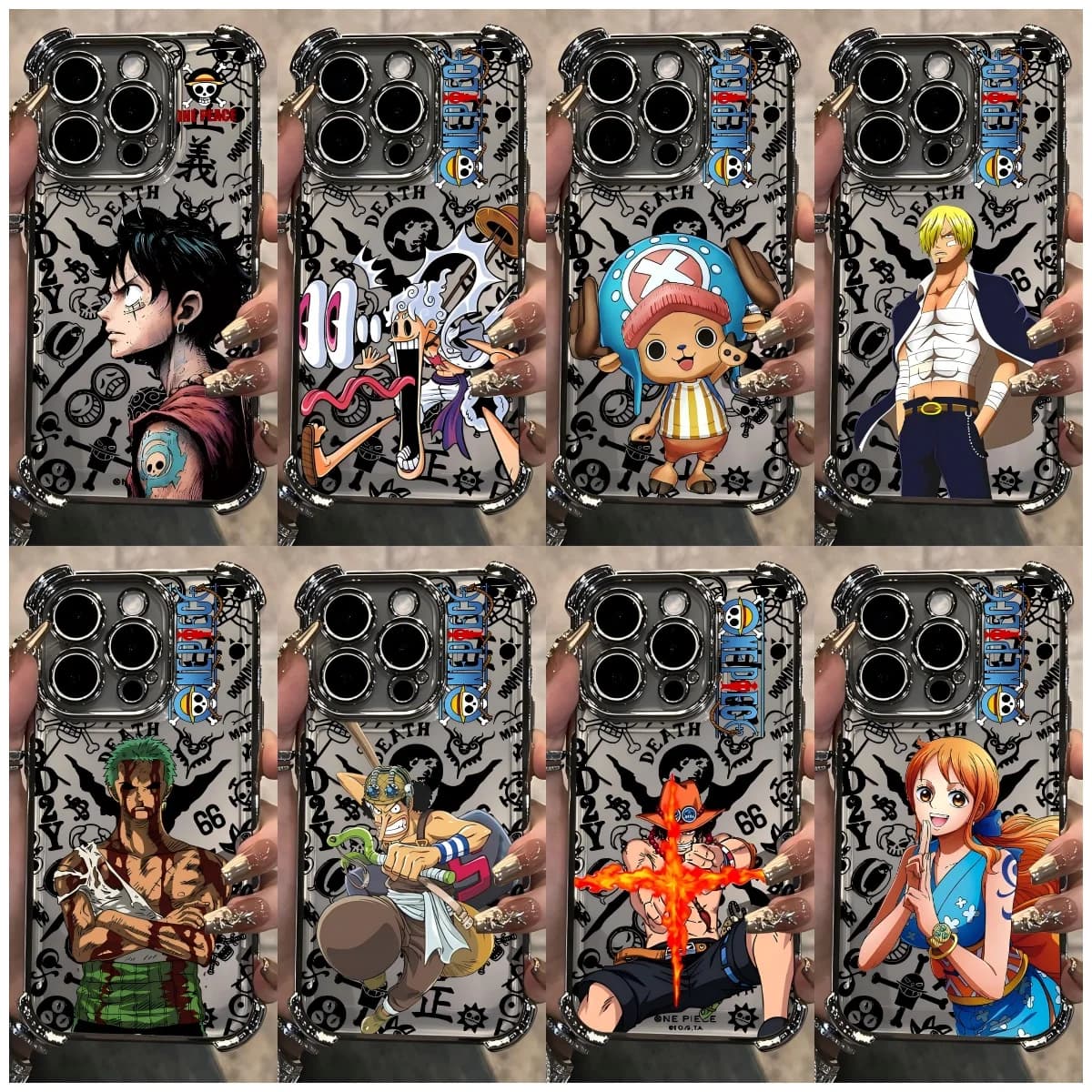 Custodia per telefono anti-caduta con placcatura a tema anime One Piece per iPhone 17 17e 16e 16 15 14 13 12 11 Pro Max X XR XSMax Mini Air Plus