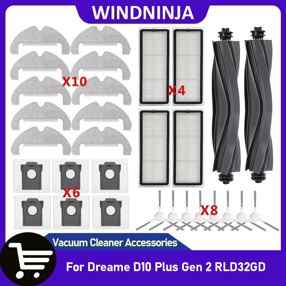 Parts For Dreame D10 Plus Gen 2 RLD32GD Robot Vacuum Cleaner Mop Cloths Dust Bags Main Brush Side Brush Hepa Filter Replacement