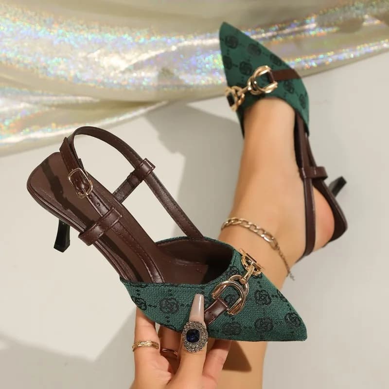 Nuovi Sandali Baotou da Donna con Fibbia Metallica, Scarpe con Tacco Alto Antiscivolo, Punta Affusolata, Resistenti all'Usura, Sandali a Bocca Poco Profonda