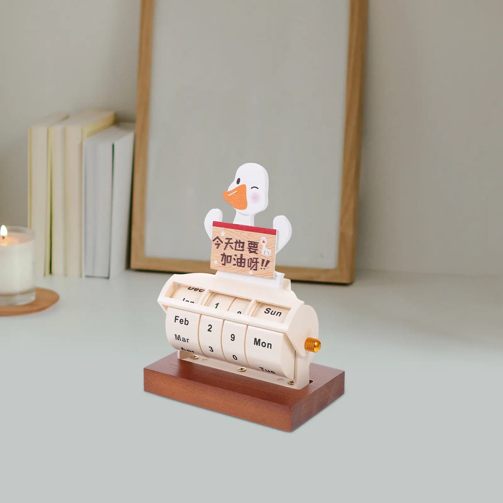 Calendario Perpetuo da Scrivania in Legno, Calendario Rotante a Blocchi con Disegni Cartoon per Decorazione Casa e Ufficio, Pianificazione Giornaliera 2024
