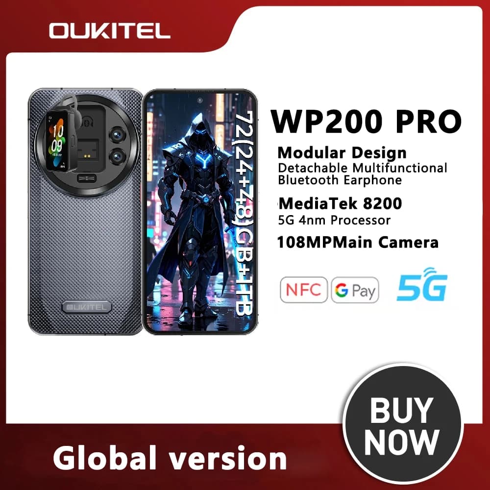 Telefono cellulare robusto OUKITEL WP200 Pro 5G (24+48)GB+1TB Android 15 6,7'' 120Hz 108MP+32MP 8800mAh 45W Dual SIM/AI/NFC