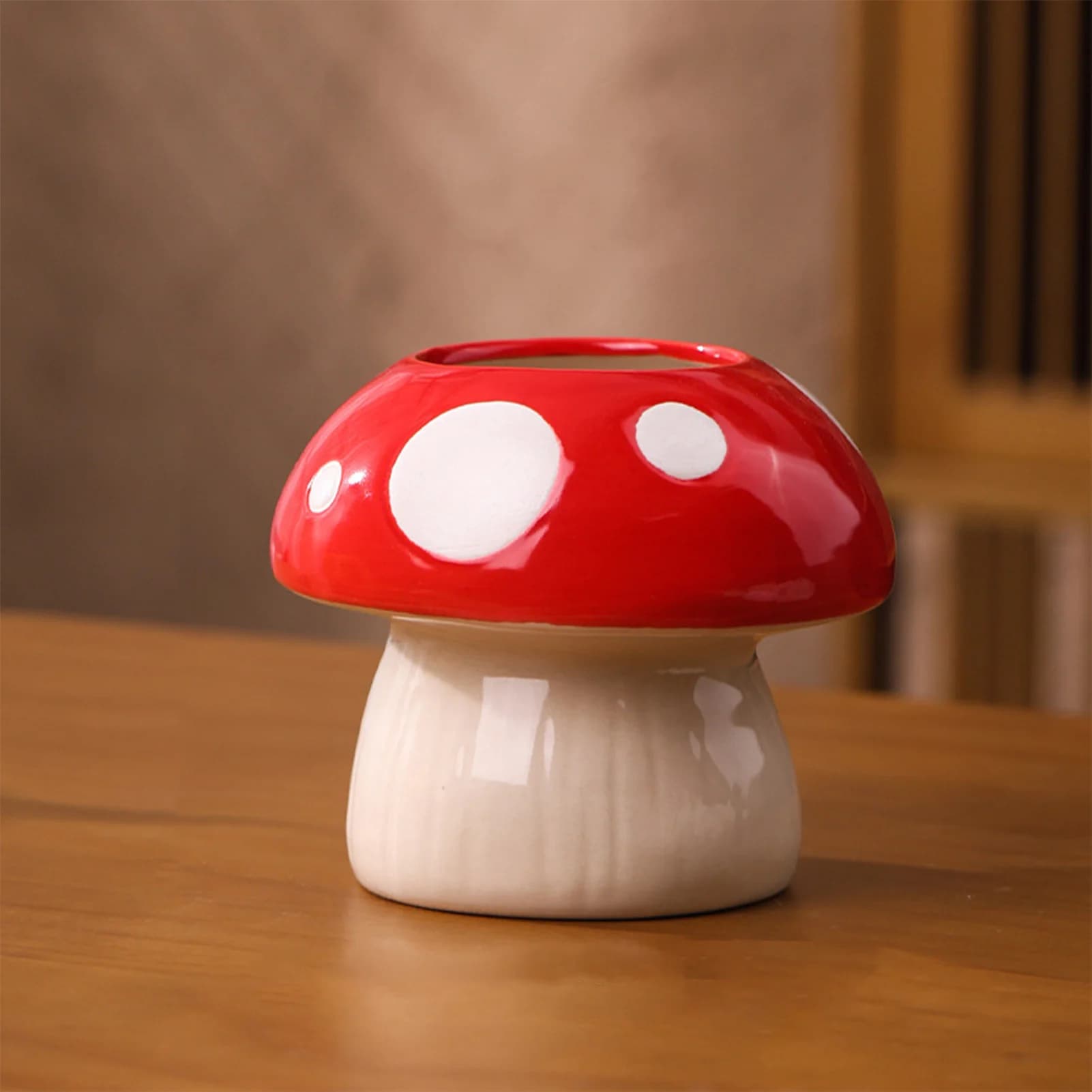 Creative Ceramic Vase Cute Mushroom Shaped Hydroponic Vases Ins Ornaments Cartoon Planter Pen Holder for Desktop Decoration