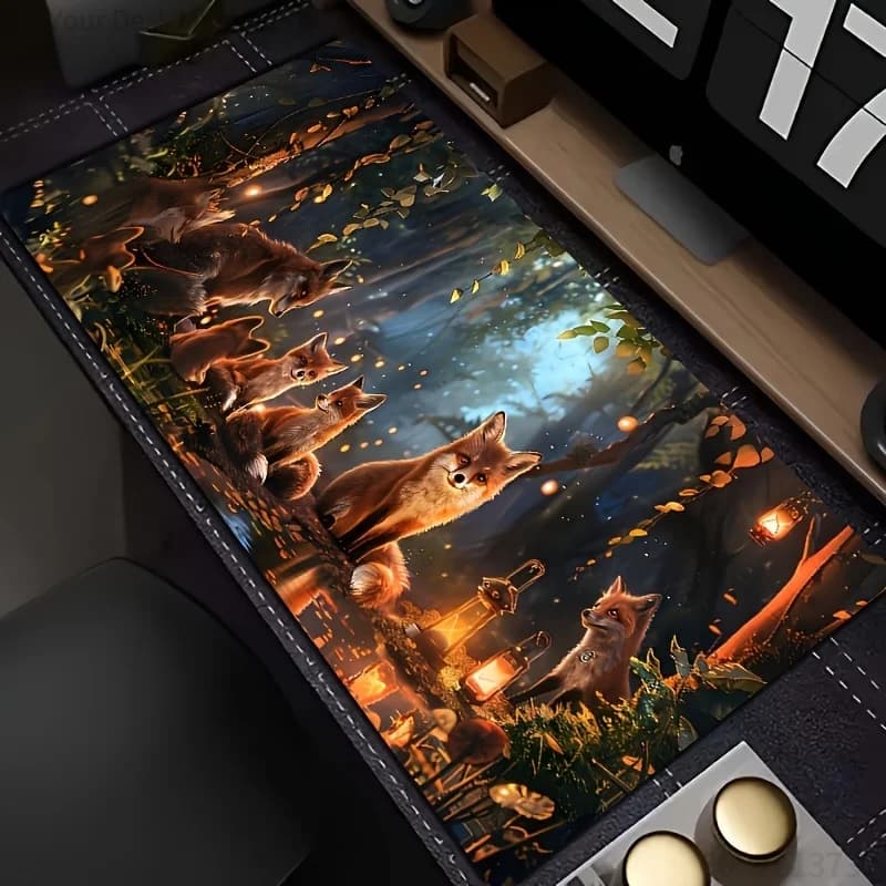 Non-slip gaming mat Magic Forest Fox pattern nature& fantasy enthusiasts rubber base L- mouse pad fantasy workspace accessory