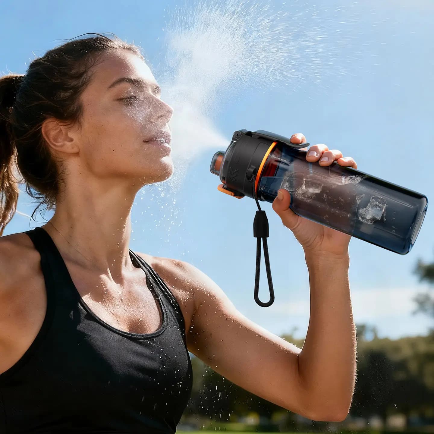 Borraccia sportiva KANGZYUAN in Tritan da 750 ml con tappo 2 in 1 per bere direttamente, cannuccia rimovibile, a prova di perdite, con tracolla.