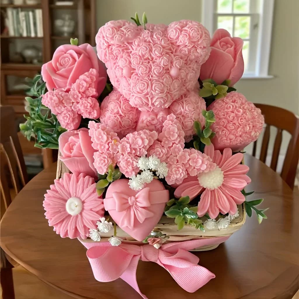 Stampo in silicone a forma di bouquet di fiori, perfetto per realizzare candele fatte a mano, pezzi in resina e opere d'arte in gesso per San Valentino