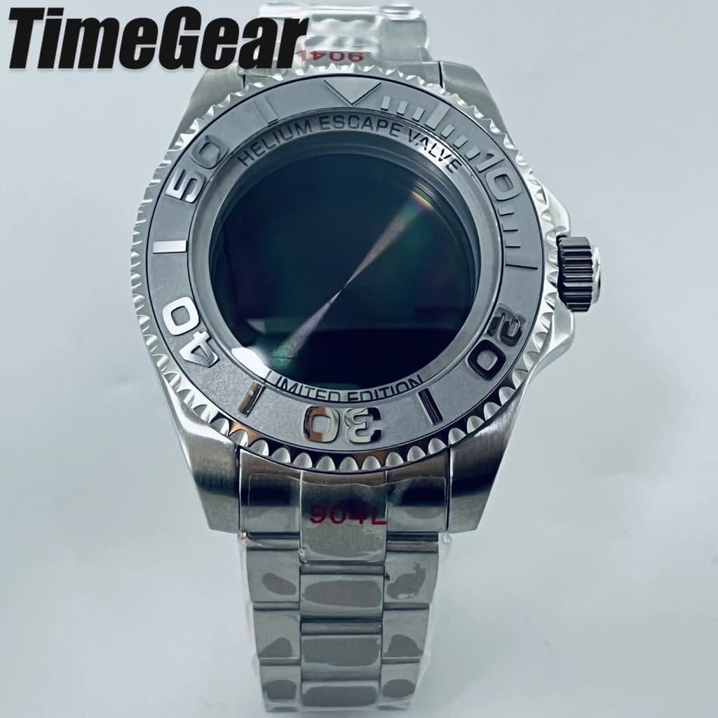 44MM Silver Ceramic Bezel Case SEA Big DEEP Homage Sapphire Crystal Watch Case With Bracelet Fit NH34 NH35 NH36 NH38Movement