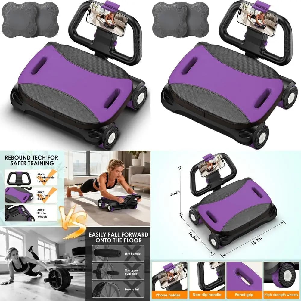 FIAMERMOR 2025 AB Roller Wheel - 4 Wheel Abdominal Wheel with Elbow Support, Automatic Rebound, Abdominal Fat Burning, Weight Loss, Core Training