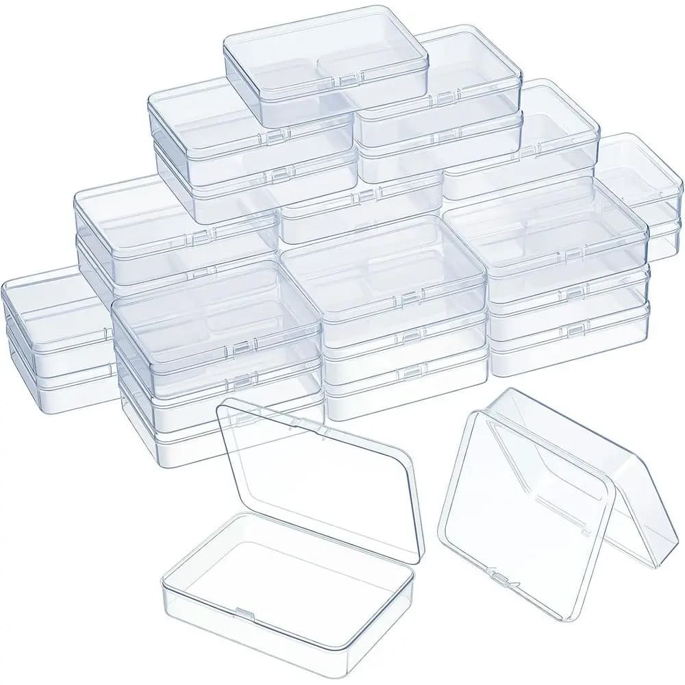 48 Packs of Transparent Plastic Containers with Hinge Cover for Small Items (4,4 x 3,3 x 1.2 Inches)
