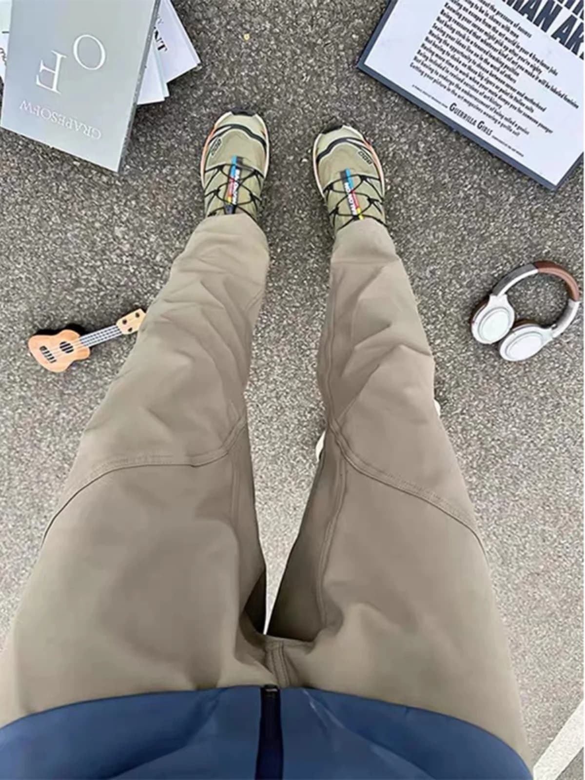 Pantaloni da Trekking da Uomo, Giacca Resistente a Tre Strati con Patchwork Discomposto, Pantaloni Casual a Gamba Dritta alla Moda