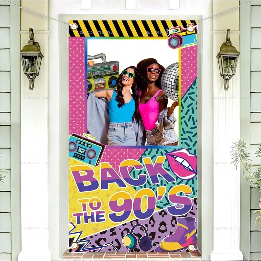 Ritorno a 90s Photo Booth Cornice Puntelli Funky Disco Rock Recorder Riprese Sfondo Puntelli Anni '80 Decorazioni per feste di compleanno Forniture