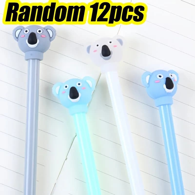 12 penne gel creative da 0,5 mm a forma di koala, penne per firma a base d'acqua con testa in silicone dal design carino e casuale.