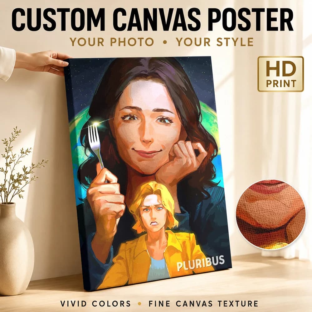 Pluribus: Two Women and a Fork Framed Canvas Poster Custom Modern Pop Culture Wall Art for Game Room Decor Gift for Collectors