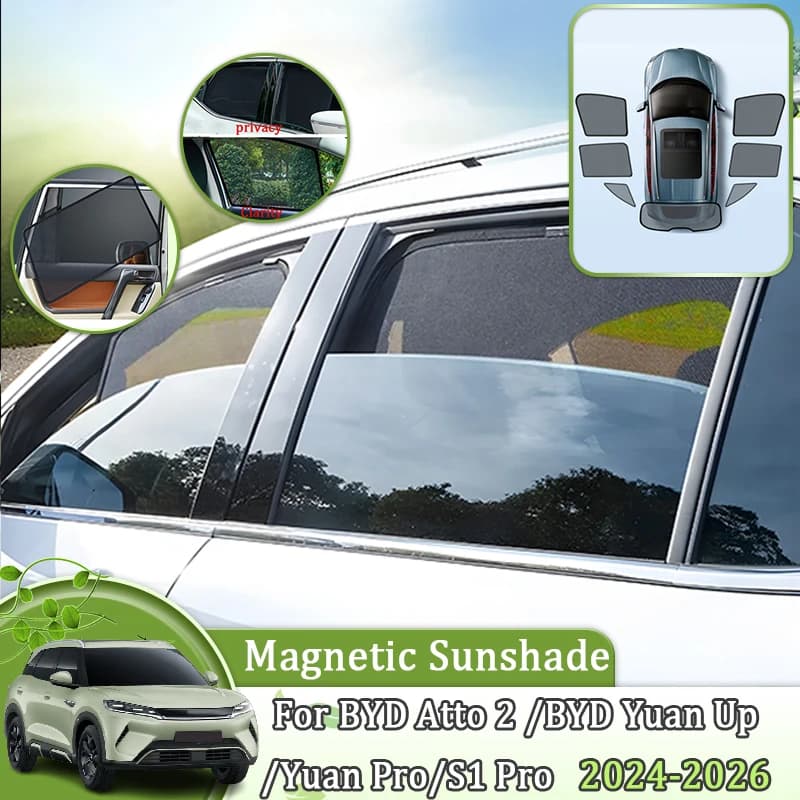 Magnetic Car Sunshade For BYD Atto 2 S1 Pro Yuan Up 2024~2026 Windshield Side Window Mesh Sun Shades Heat insulation Accessories