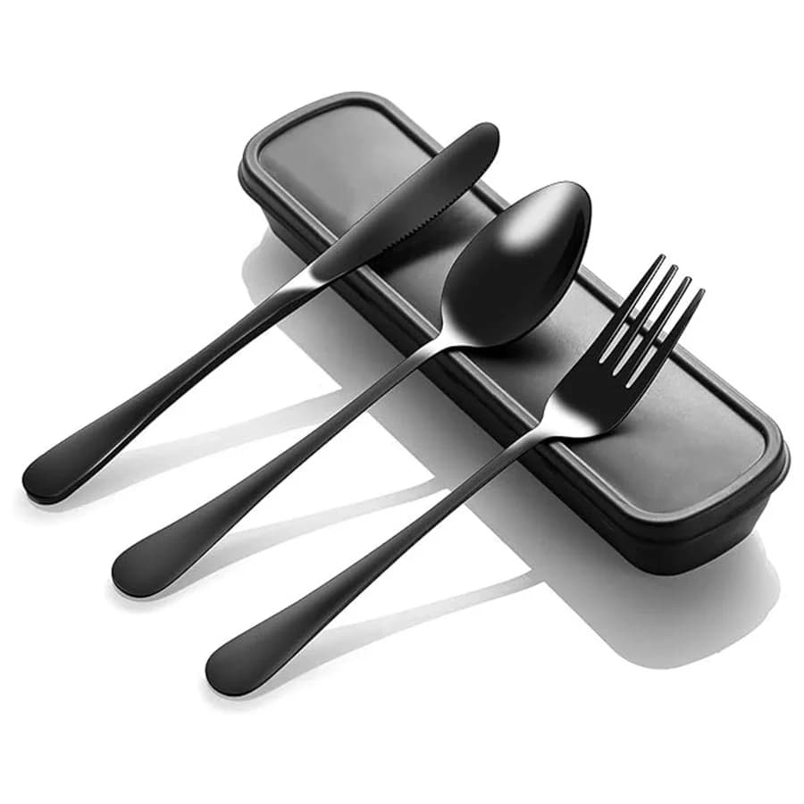 1 set of stainless steel travel cutlery with knives fork spoon portable and ecological kitchen dishes picnic camping