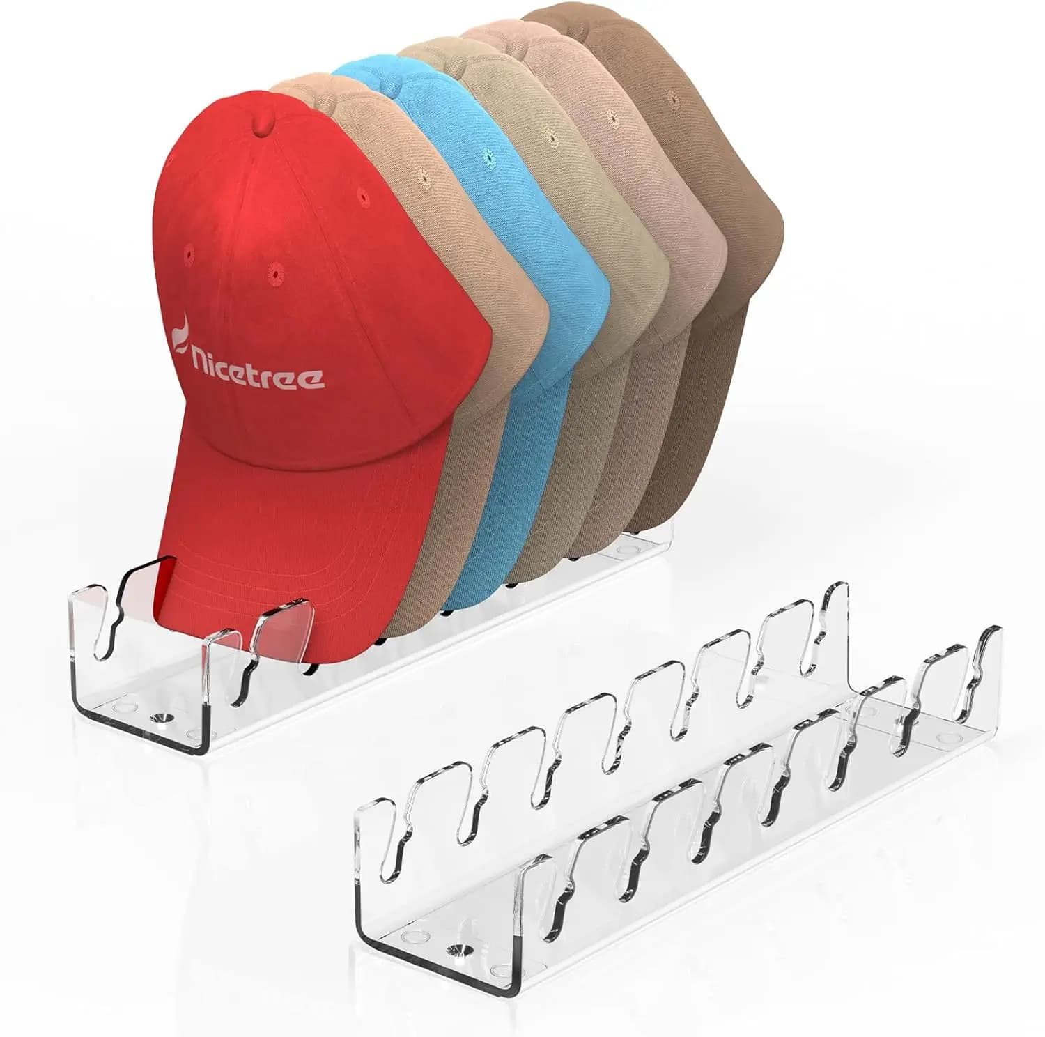 Confezione da 2 Portacappelli in Acrilico per 14 Cappellini da Baseball, Organizzatore per Cappelli Senza Installazione per Armadio, Cassettiera