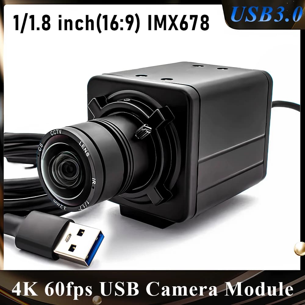 IMX678 8MP 60FPS USB3.0 Webcam 1/1.8" CMOS 5-50mm Lens 4K Camera Module Metal Case for Machine Vision Video Meeting Plug & Play
