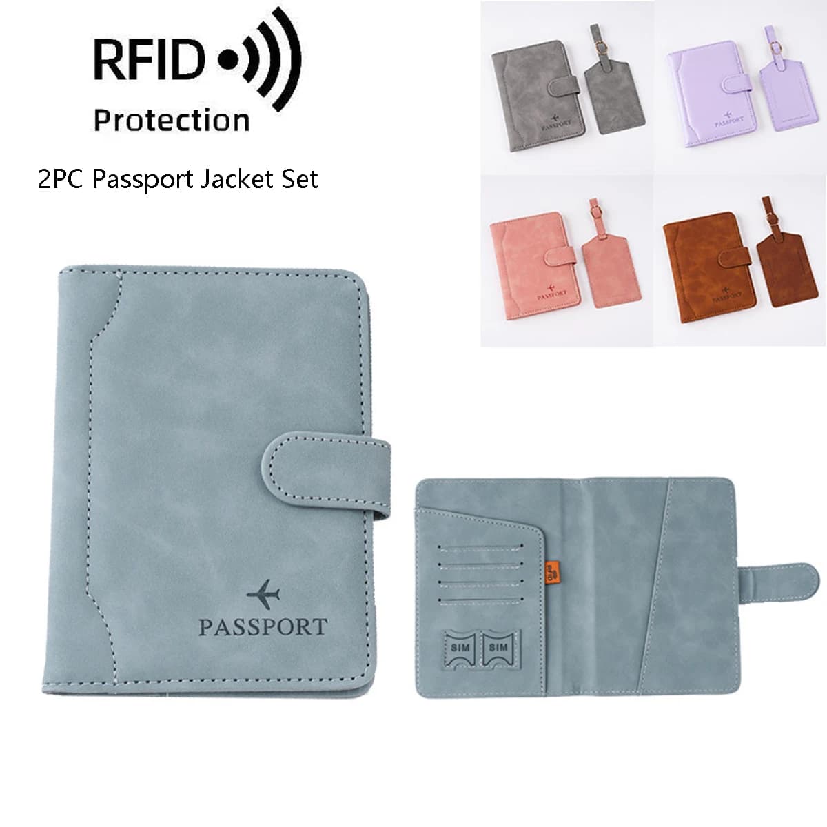 Borsa porta documenti per passaporto RFID sottile e leggera, set giacca per passaporto da viaggio con portafoglio multifunzione in pelle PU con fibbia magnetica