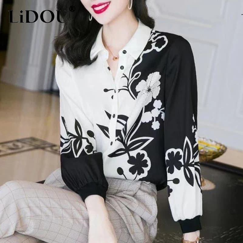 Primavera autunno Streetwear moda stampa camicia monopetto donna elegante manica lunga camicetta tutto-fiammifero Harajuku Cardign Blusa